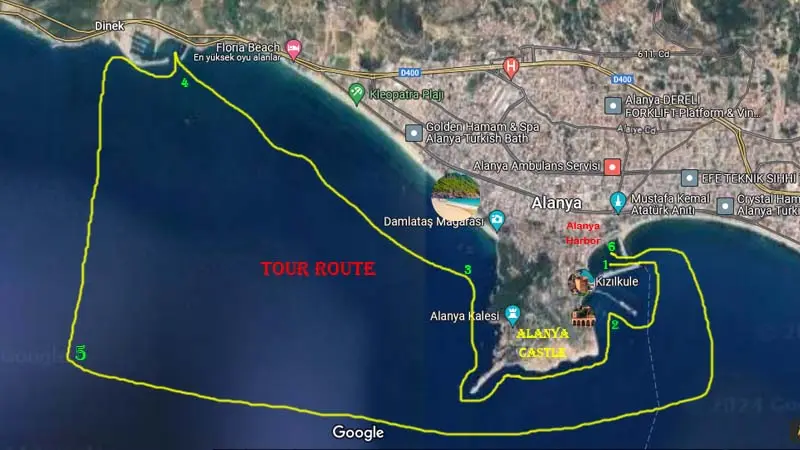 tour route okurcalar private boat